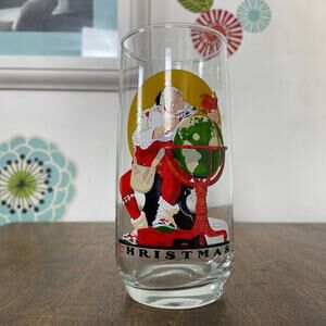 Vintage Norman Rockwell Santa Glass, 1980s Coca Cola Christmas Release